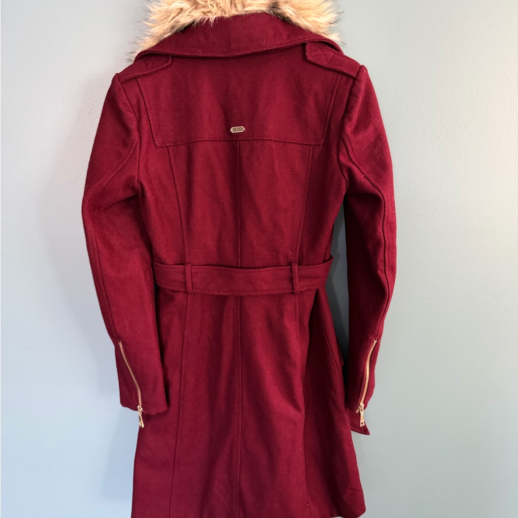 Small Guess Coat Burgundy Wine Red With Removable Faux Fur Collar — image 8 of 8